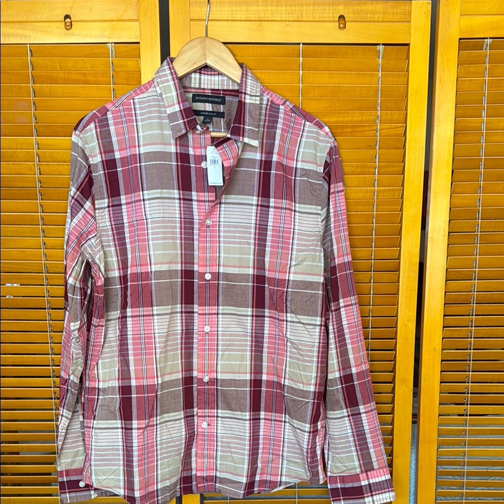 Banana Republic Red and Brown Plaid Shirt new with tags